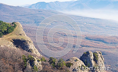 View from a mountain backbone to valley Stock Photo