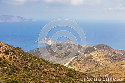 View of the mountain landscape, Ios, Greece Stock Photo