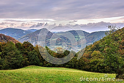 View of a mountain valley with a beautiful clouds Stock Photo