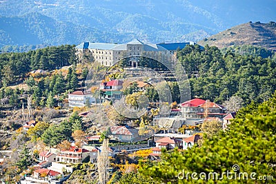 View on village Prodromos in Troodos mountains Stock Photo