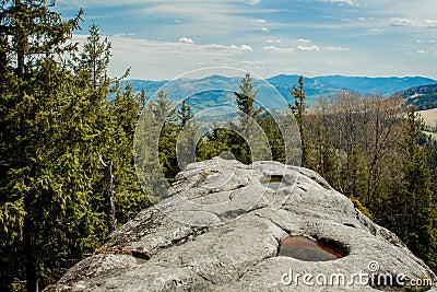 View from the mountain Written Stone on the mountain landscape of the Carpathians Stock Photo