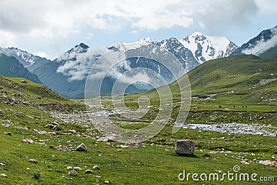 View of mountainous landscape and scenery on a popular tourist hike near Bokonbayevo, Kyrgyzstan Stock Photo