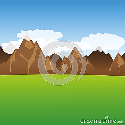 View into the mountains and green meadow Vector Illustration