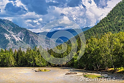 View of the mountains and the river Chuya in summer. Mountain Altai Stock Photo