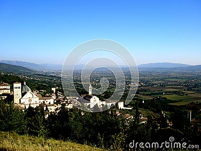 View of the mountains and the town of Assisi Stock Photo