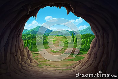 View at the mouth of the cave. Vector Illustration