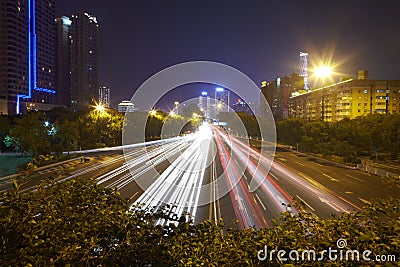 View at multilane highway at night Stock Photo