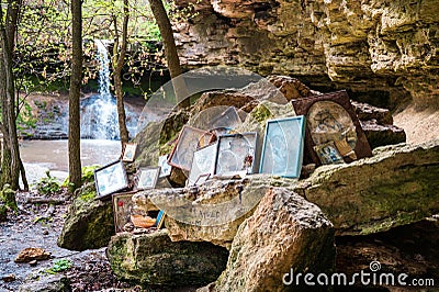 View of multiple icons in Saharna Monastery, Moldova Stock Photo