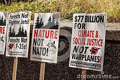 A view of multiple signs as part of Global Climate Strike Editorial Stock Photo