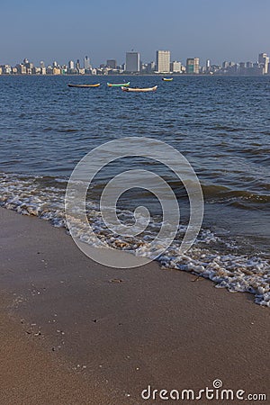 A view of the Mumbai skyline from marine drive beach Editorial Stock Photo