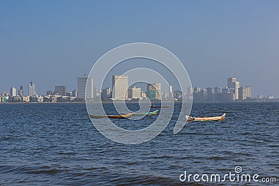 A view of the Mumbai skyline from marine drive beach Editorial Stock Photo