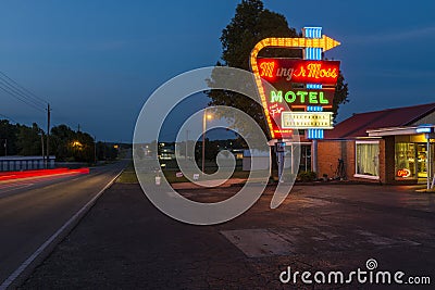 View of the Munger Moss Motel at night along the Route 66 in Labanon, Missouri, USA Editorial Stock Photo