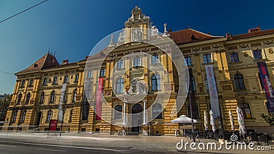 A view of the Museum of Arts and Crafts timelapse hyperlapse in Zagreb during the day. ZAGREB, CROATIA. A view of the Museum of Arts and Crafts timelapse stock footage A view of the Museum of Arts and Crafts timelapse hyperlapse in Zagreb during the day. ZAGREB, CROATIA. A view of the Museum of Arts and Crafts timelapse stock footage