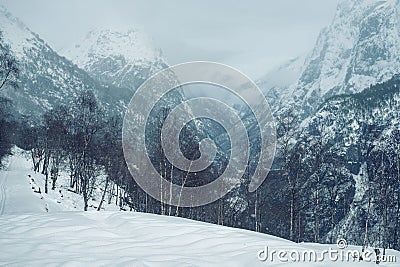 View of Naeroydalen valley from road Stalheimskleiva, Norway Stock Photo