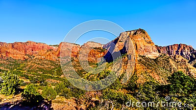 View of Nagunt Mesa, and other Red Rock Peaks of the Kolob Canyon part of Zion National Park, Utah, United Sates Stock Photo