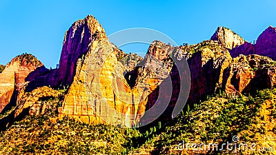 View of Nagunt Mesa, and other Red Rock Peaks of the Kolob Canyon part of Zion National Park, Utah, United Sates Stock Photo