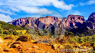 View of the Nagunt Mesa and other Red Rock Peaks of the Kolob Canyon part of Zion National Park, Utah Stock Photo