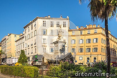 View at the Napoleon monument at Place Foch of Ajaccio in Corsica, France Editorial Stock Photo