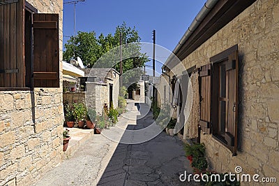 View of the narrow streets in old village Omodos, Cyprus Editorial Stock Photo
