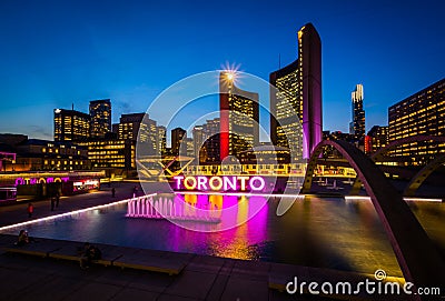 View of Nathan Phillips Square and Toronto Sign in downtown at n Editorial Stock Photo