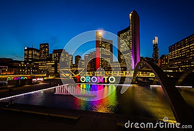 View of Nathan Phillips Square and Toronto Sign in downtown at n Editorial Stock Photo