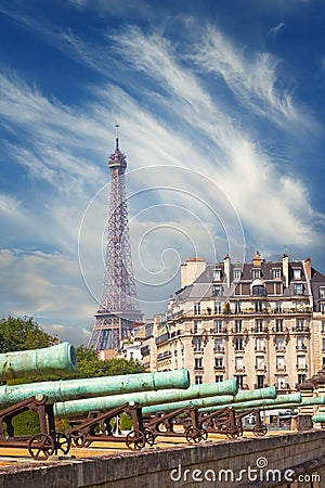 View on the National Residence of the Invalids and Eiffel tower Editorial Stock Photo