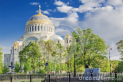 View of the Naval cathedral of Saint Nicholas in Kronstadt, Russia Editorial Stock Photo