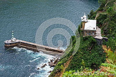 View on a navigational light and lighthouse Stock Photo