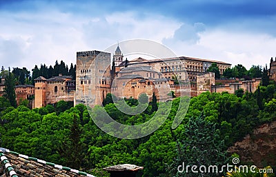 View of Nazaries palaces of Alhambra. Granada Stock Photo