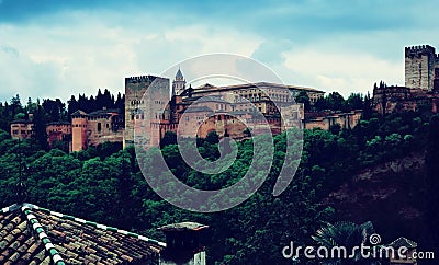 View of the Nazaries palaces of Alhambra. Granada Stock Photo