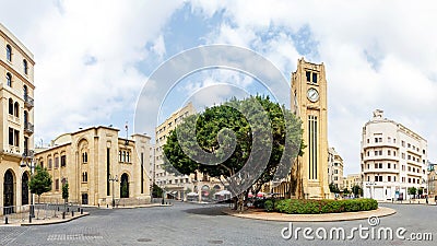 Nejmeh square in downtown Beirut with the iconic clock tower and the Lebanese parliament building, Beirut, Lebanon Editorial Stock Photo