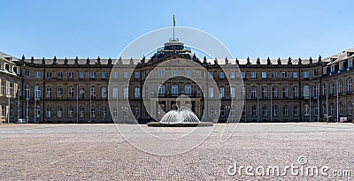 View of the Neues Schloss castle and courtyard in the heart of downrtown Stuttgart Editorial Stock Photo