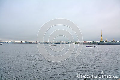 View of Neva river from Troitsky Bridge in Saint Petersburg, Russia Stock Photo