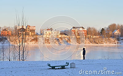 View of Neva River at winter sunset. Editorial Stock Photo