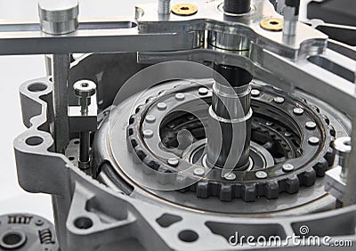 View on new clean car truck clutch component part detail with cross section. Clean car truck clutch components parts repair kit. C Stock Photo