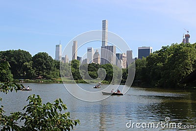 A view of New York from The Lake in Central Park Editorial Stock Photo