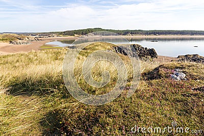 View of Newborough Beach, Anglesey Stock Photo