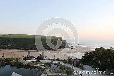View of Newquay beach. Cornwall, UK Stock Photo