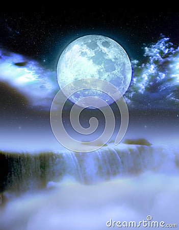 Niagara Falls under Moon Stock Photo