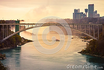 Niagara Falls and the Rainbow Bridge from the Gorge Stock Photo