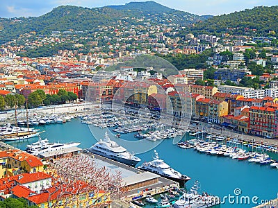 View of Nice, mediterranean resort, Cote d`Azur, France. Panoramic view of Nice, France. Stock Photo