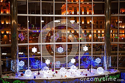 view of the night city from a large panoramic window Editorial Stock Photo