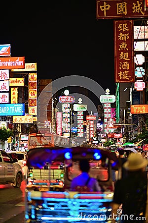 Night Market Street of Yaowarat Road or Chinatown Bangkok Editorial Stock Photo