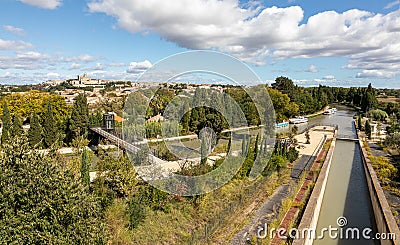 The nine locks of Fonseranes - Beziers in the department of Herault - Occitania - France Stock Photo