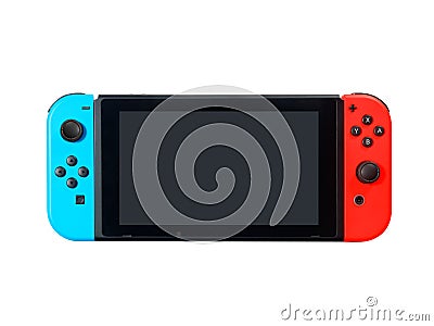 View of Nintendo Switch Game Console front view blank screen isolated on white. Ideal for having fun with friends and family Editorial Stock Photo