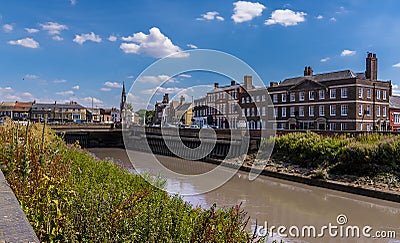 A view from the North Brink over the River Nene towards the centre of Wisbech, Cambridgeshire Stock Photo