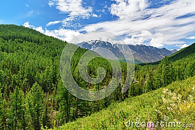 View of North-Chuiskiy Range in the clouds. Altai Republic, Russia Stock Photo