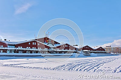 View of the North harbor from the ice rink in LuleÃ¥ Editorial Stock Photo