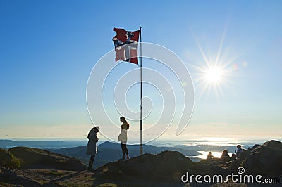 View with Norwegian flag seen from the Mount Ulriken in Bergen Editorial Stock Photo