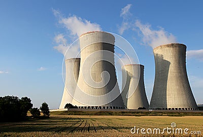 View of nuclear power plant towers Stock Photo